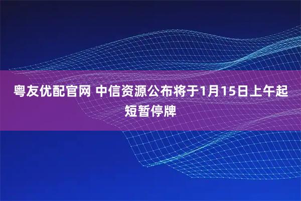 粤友优配官网 中信资源公布将于1月15日上午起短暂停牌