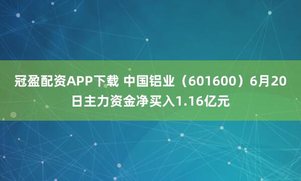 冠盈配资APP下载 中国铝业（601600）6月20日主力资金净买入1.16亿元